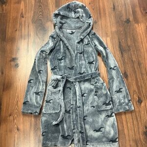 Hollister Gray Seagull Fleece Plush Hooded Robe XXS
